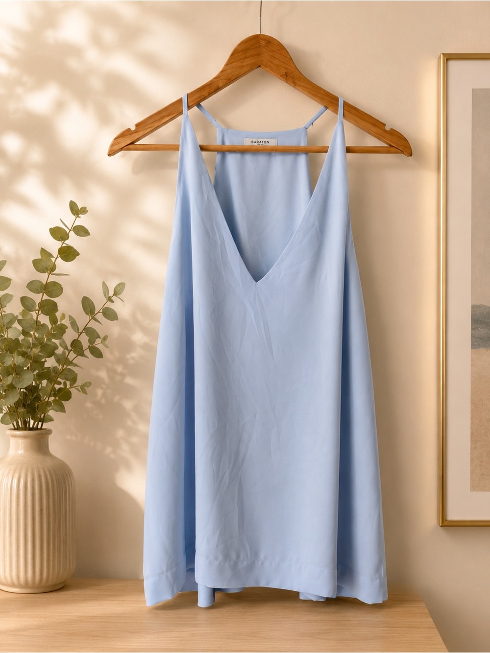Babaton Light Blue V-Neck Silk Cami Top